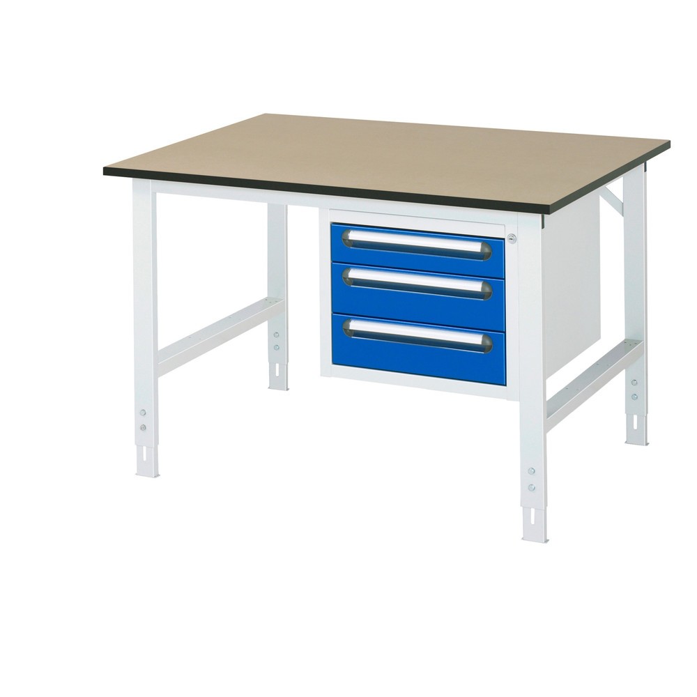 Immagine del prodotto: Tavolo da lavoro RAU regolabile in altezza serie TOM, AxLxP 760-1.080 x 1.250 x 1.000 mm, 3 cassetti, piano di lavoro in MDF