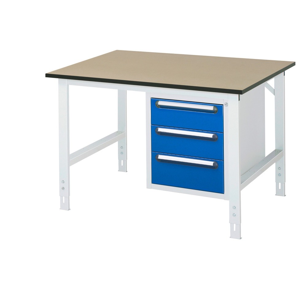 Immagine del prodotto n. 1: Tavolo da lavoro RAU regolabile in altezza serie TOM, AxLxP 760-1.080 x 1.250 x 1.000 mm, 3 cassetti, piano di lavoro in MDF