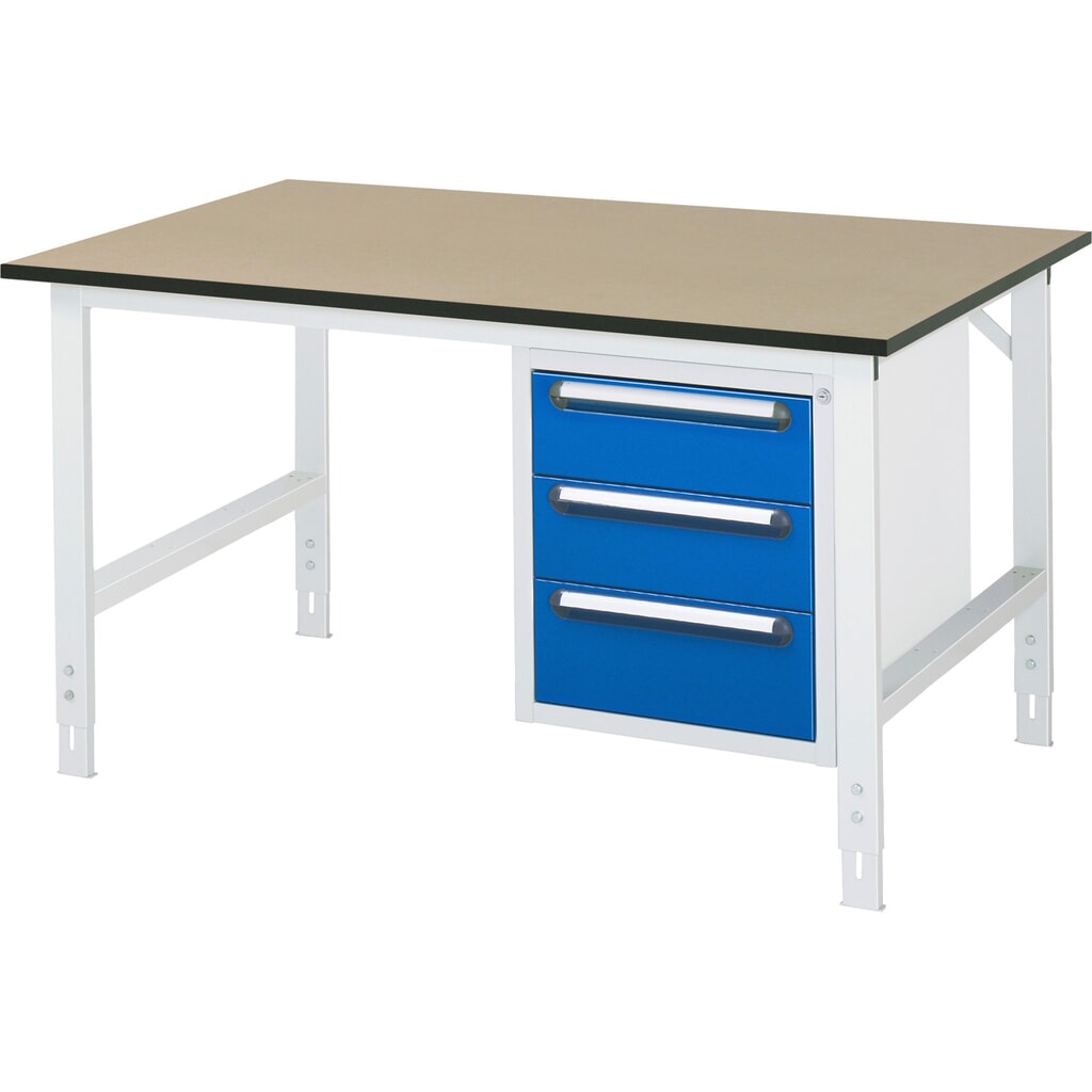 Immagine del prodotto: Tavolo da lavoro RAU regolabile in altezza serie TOM, AxLxP 760-1.080 x 1.500 x 1.000 mm, 3 cassetti, piano di lavoro in MDF