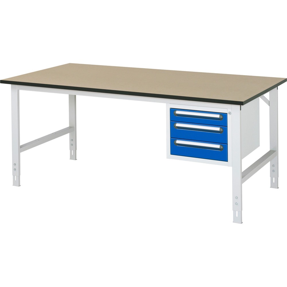 Immagine del prodotto n. 1: Tavolo da lavoro RAU regolabile in altezza serie TOM, AxLxP 760-1.080 x 2.500 x 1.000 mm, 3 cassetti, piano di lavoro in MDF