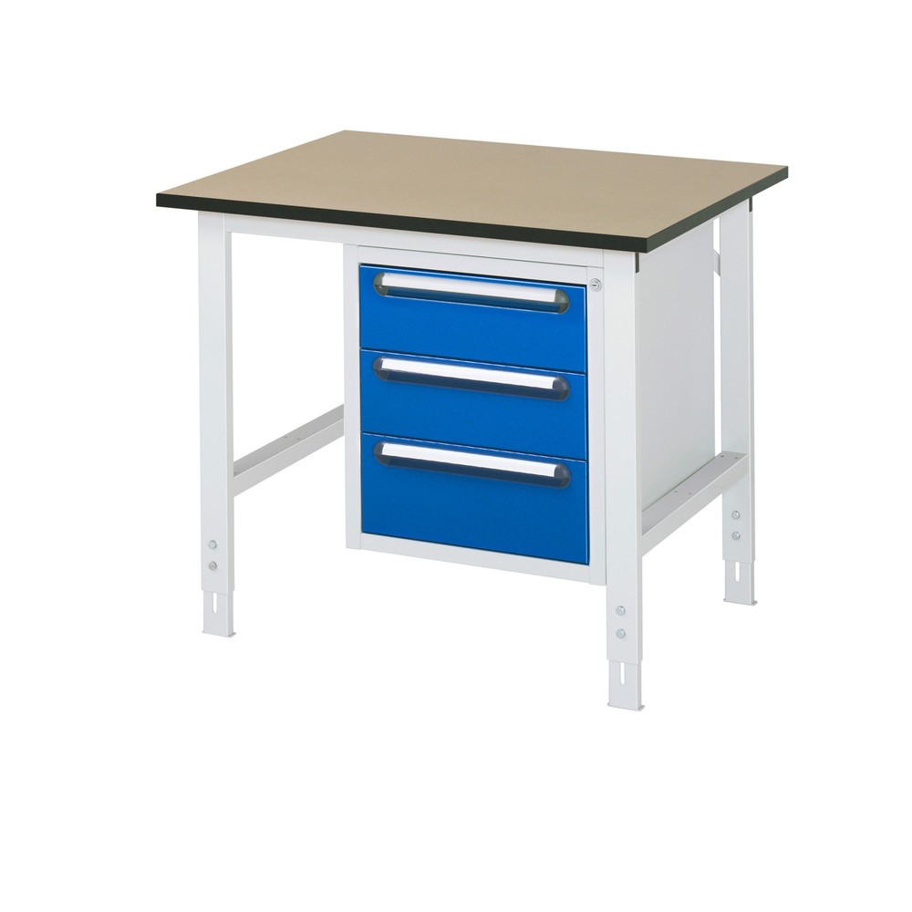 Immagine del prodotto n. 1: Tavolo da lavoro RAU regolabile in altezza serie TOM, AxLxP 760-1.080 x 1.000 x 800 mm, 3 cassetti, piano di lavoro in MDF