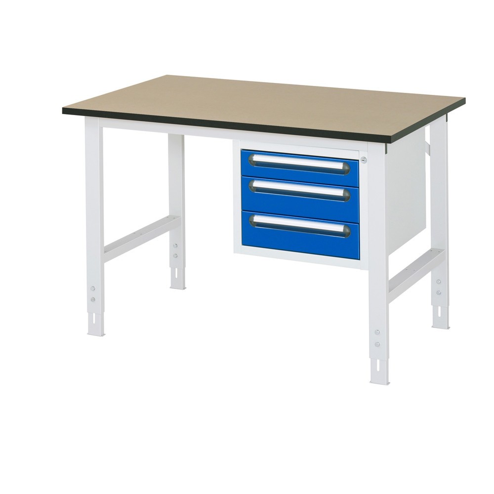 Immagine del prodotto n. 1: Tavolo da lavoro RAU regolabile in altezza serie TOM, AxLxP 760-1.080 x 1.250 x 800 mm, 3 cassetti, piano di lavoro in MDF