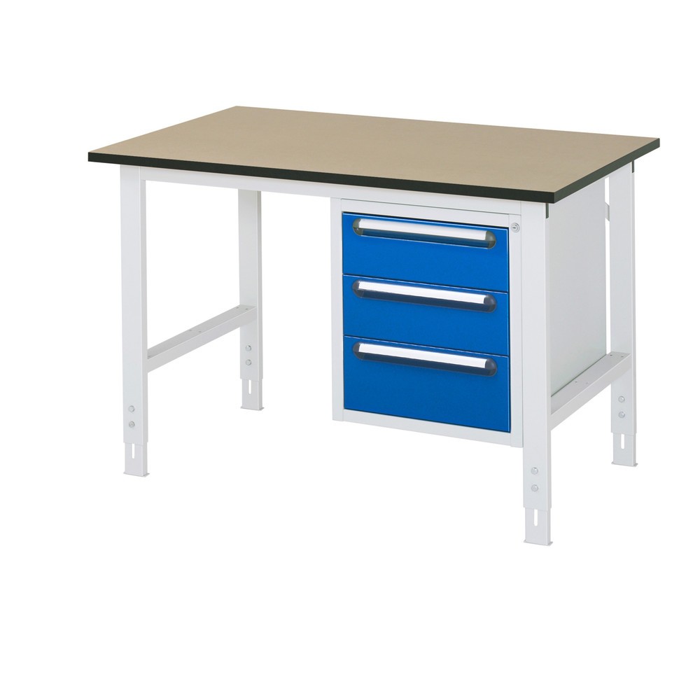 Immagine del prodotto n. 1: Tavolo da lavoro RAU regolabile in altezza serie TOM, AxLxP 760-1.080 x 1.250 x 800 mm, 3 cassetti, piano di lavoro in MDF