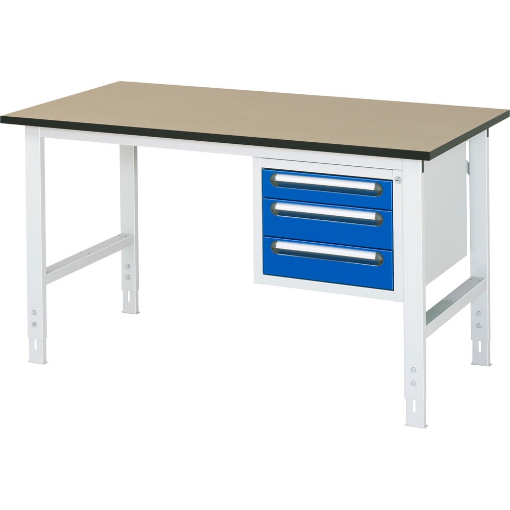 Immagine del prodotto n. 1: Tavolo da lavoro RAU regolabile in altezza serie TOM, AxLxP 760-1.080 x 1.500 x 800 mm, 3 cassetti, piano di lavoro in MDF