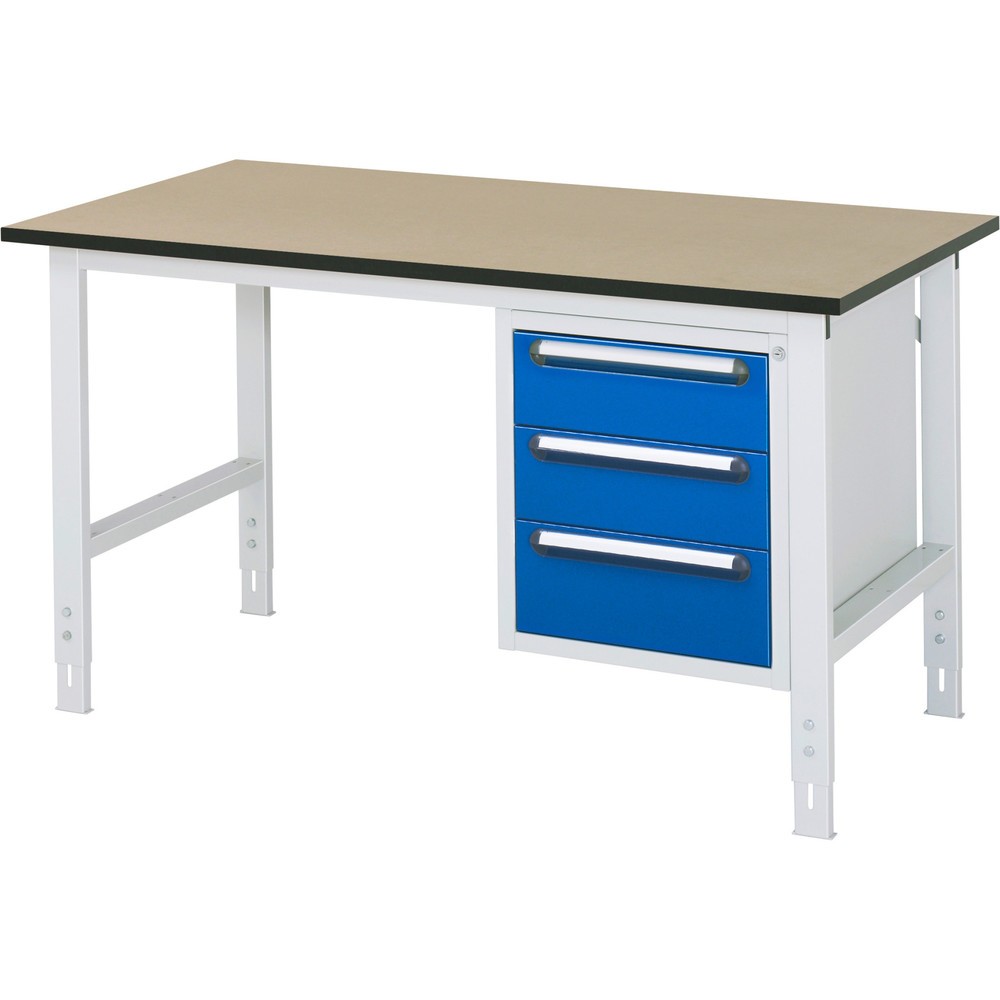 Immagine del prodotto n. 1: Tavolo da lavoro RAU regolabile in altezza serie TOM, AxLxP 760-1.080 x 1.500 x 800 mm, 3 cassetti, piano di lavoro in MDF