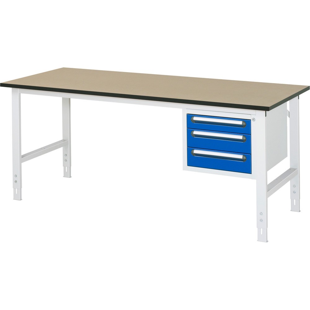Immagine del prodotto n. 1: Tavolo da lavoro RAU regolabile in altezza serie TOM, AxLxP 760-1.080 x 2.500 x 800 mm, 3 cassetti, piano di lavoro in MDF