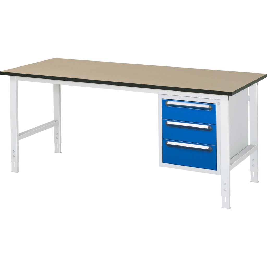 Immagine del prodotto: Tavolo da lavoro RAU regolabile in altezza serie TOM, AxLxP 760-1.080 x 2.500 x 800 mm, 3 cassetti, piano di lavoro in MDF