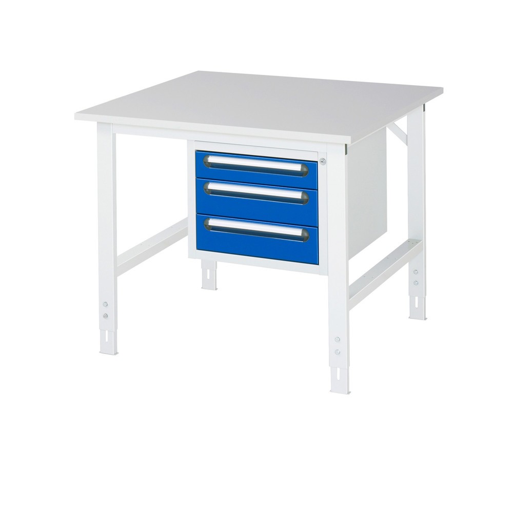 Immagine del prodotto n. 1: Tavolo da lavoro RAU regolabile in altezza serie TOM, AxLxP 760-1.080 x 1.000 x 1.000 mm, 3 cassetti, piano di lavoro con rivestimento in melamina