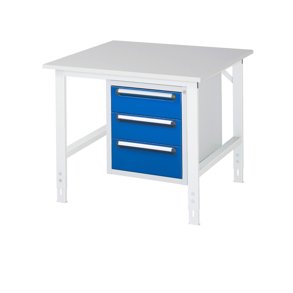 Immagine del prodotto n. 1: Tavolo da lavoro RAU regolabile in altezza serie TOM, AxLxP 760-1.080 x 1.000 x 1.000 mm, 3 cassetti, piano di lavoro con rivestimento in melamina