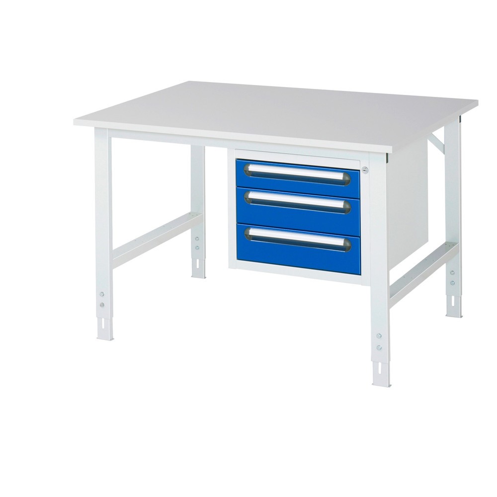Immagine del prodotto n. 1: Tavolo da lavoro RAU regolabile in altezza serie TOM, AxLxP 760-1.080 x 1.250 x 1.000 mm, 3 cassetti, piano di lavoro con rivestimento in melamina