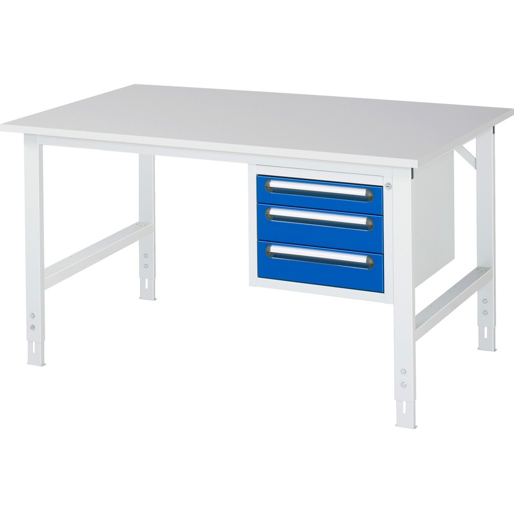 Immagine del prodotto n. 1: Tavolo da lavoro RAU regolabile in altezza serie TOM, AxLxP 760-1.080 x 1.500 x 1.000 mm, 3 cassetti, piano di lavoro con rivestimento in melamina