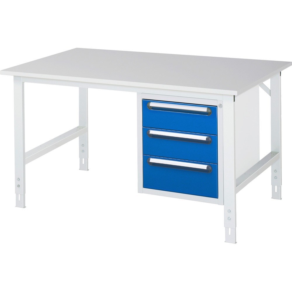 Immagine del prodotto n. 1: Tavolo da lavoro RAU regolabile in altezza serie TOM, AxLxP 760-1.080 x 1.500 x 1.000 mm, 3 cassetti, piano di lavoro con rivestimento in melamina