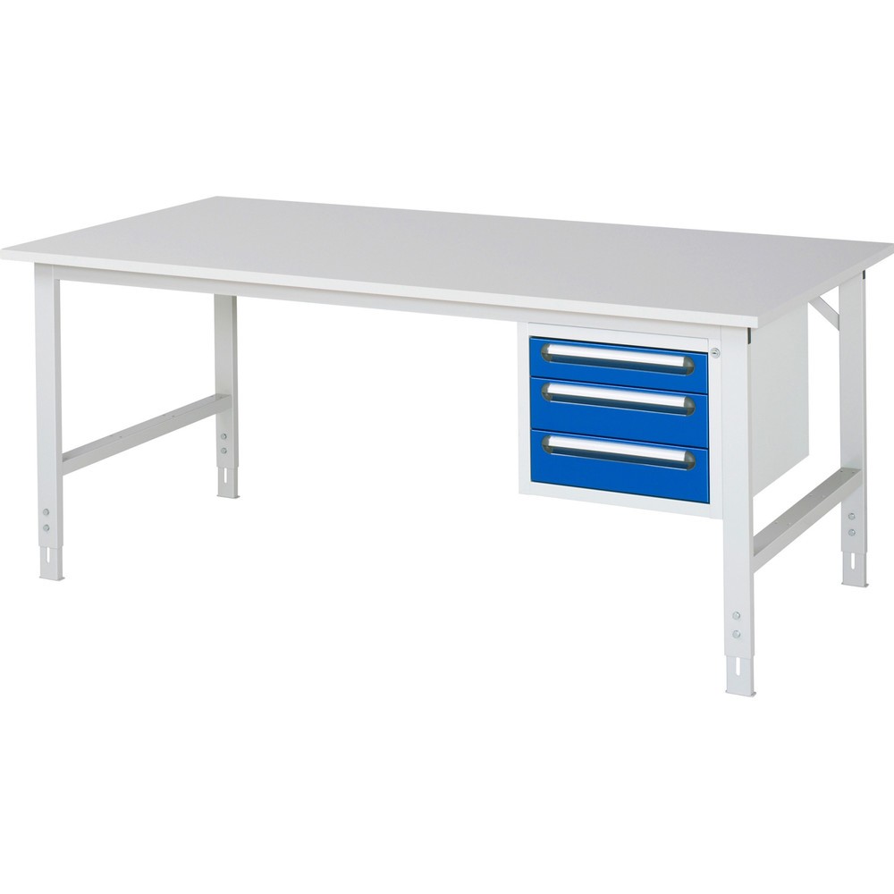 Immagine del prodotto: Tavolo da lavoro RAU regolabile in altezza serie TOM, AxLxP 760-1.080 x 2.500 x 1.000 mm, 3 cassetti, piano di lavoro con rivestimento in melamina
