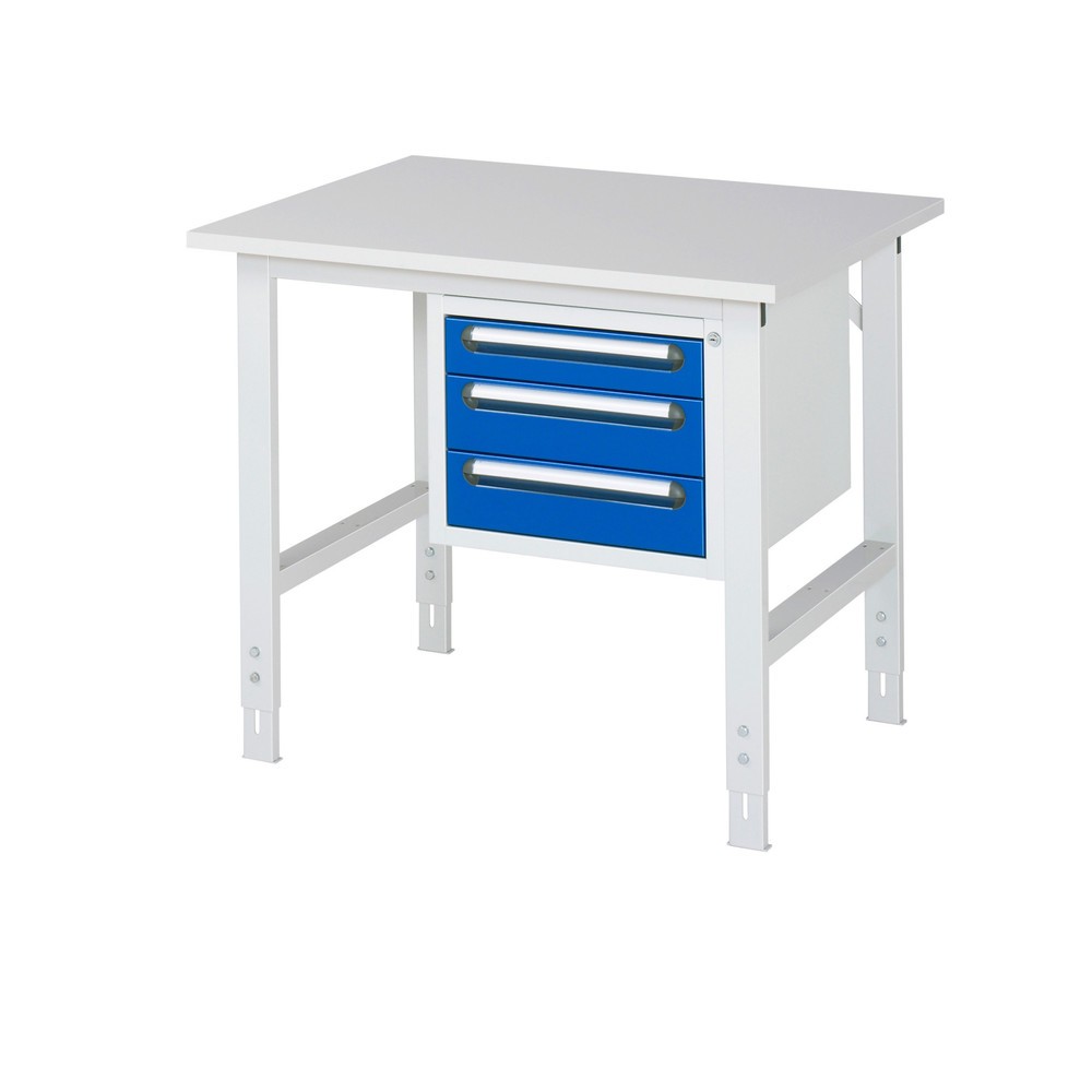 Immagine del prodotto n. 1: Tavolo da lavoro RAU regolabile in altezza serie TOM, AxLxP 760-1.080 x 1.000 x 800 mm, 3 cassetti, piano di lavoro con rivestimento in melamina