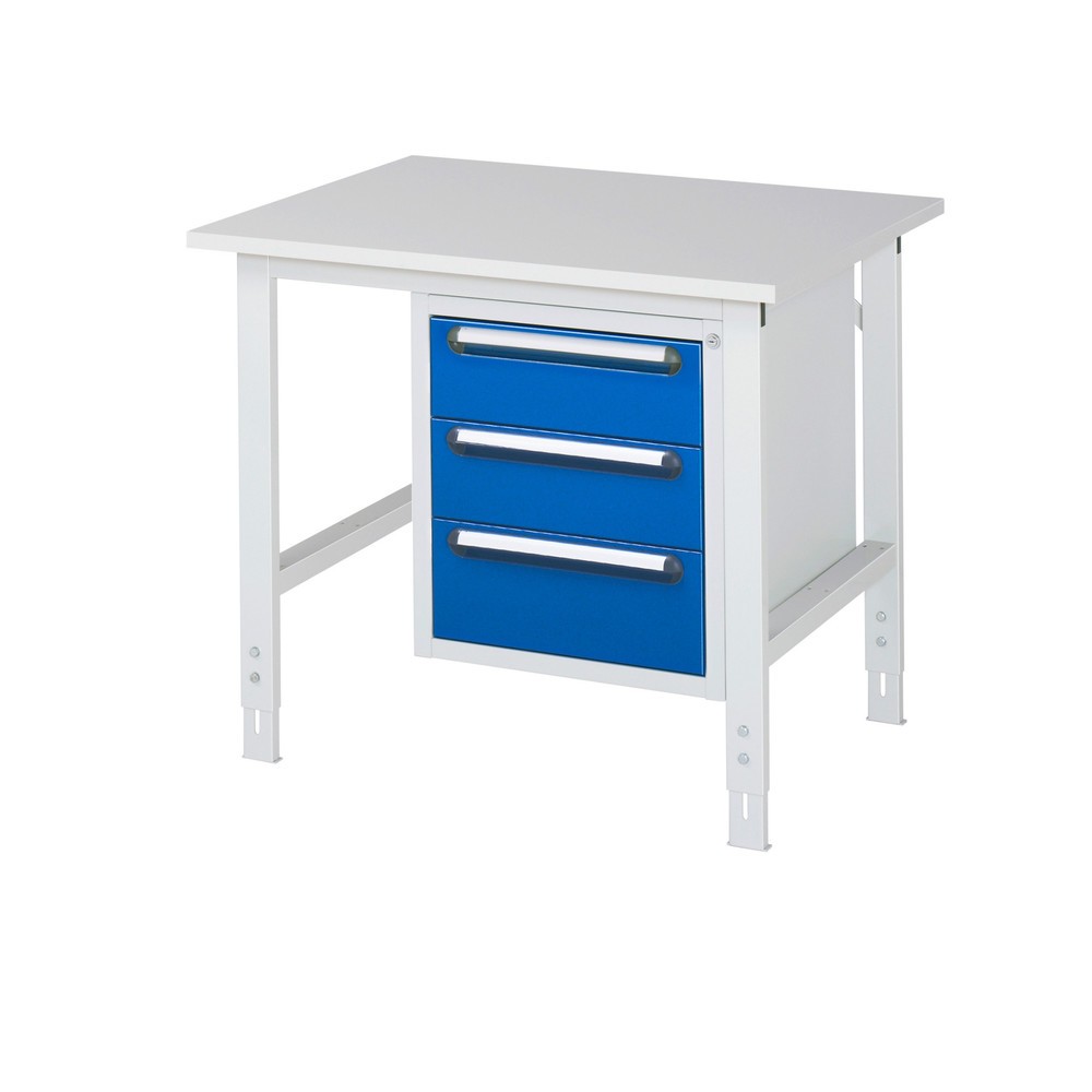 Immagine del prodotto: Tavolo da lavoro RAU regolabile in altezza serie TOM, AxLxP 760-1.080 x 1.000 x 800 mm, 3 cassetti, piano di lavoro con rivestimento in melamina