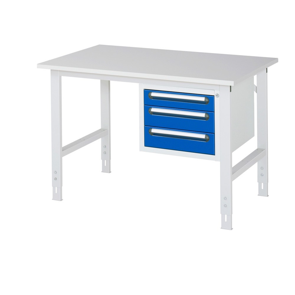 Immagine del prodotto n. 1: Tavolo da lavoro RAU regolabile in altezza serie TOM, AxLxP 760-1.080 x 1.250 x 800 mm, 3 cassetti, piano di lavoro con rivestimento in melamina