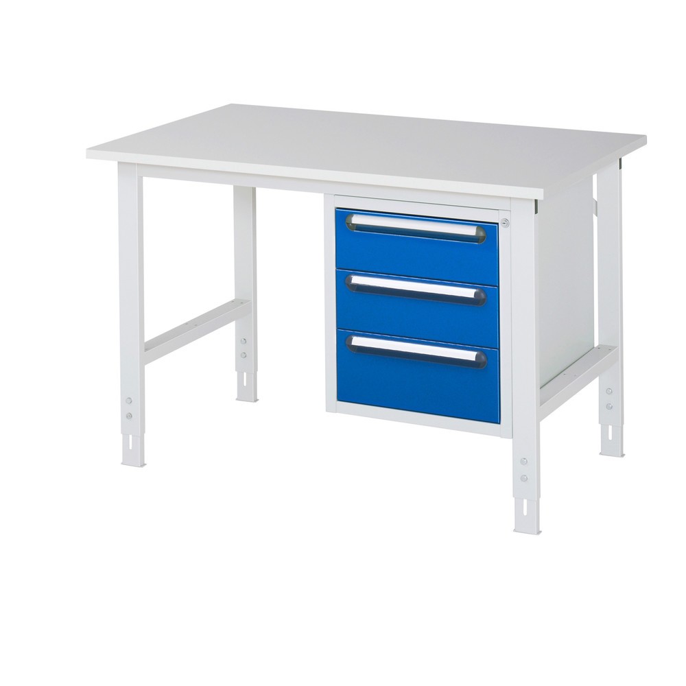 Immagine del prodotto n. 1: Tavolo da lavoro RAU regolabile in altezza serie TOM, AxLxP 760-1.080 x 1.250 x 800 mm, 3 cassetti, piano di lavoro con rivestimento in melamina