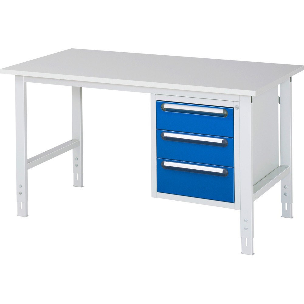 Immagine del prodotto n. 1: Tavolo da lavoro RAU regolabile in altezza serie TOM, AxLxP 760-1.080 x 1.500 x 800 mm, 3 cassetti, piano di lavoro con rivestimento in melamina