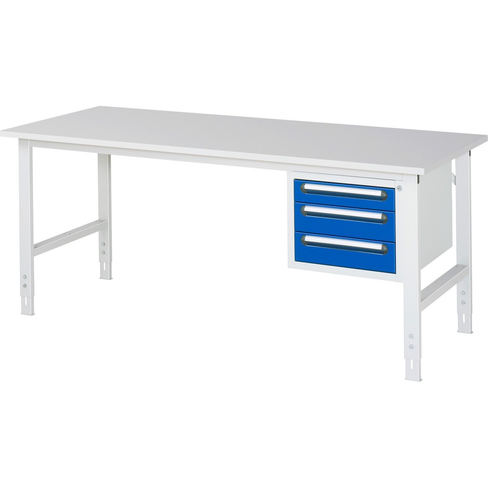 Immagine del prodotto: Tavolo da lavoro RAU regolabile in altezza serie TOM, AxLxP 760-1.080 x 2.500 x 800 mm, 3 cassetti, piano di lavoro con rivestimento in melamina