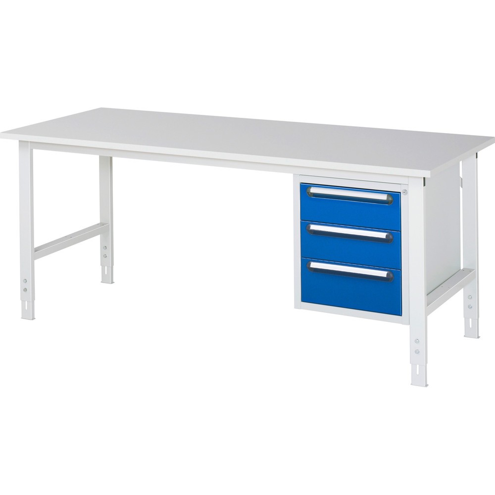 Immagine del prodotto n. 1: Tavolo da lavoro RAU regolabile in altezza serie TOM, AxLxP 760-1.080 x 2.500 x 800 mm, 3 cassetti, piano di lavoro con rivestimento in melamina