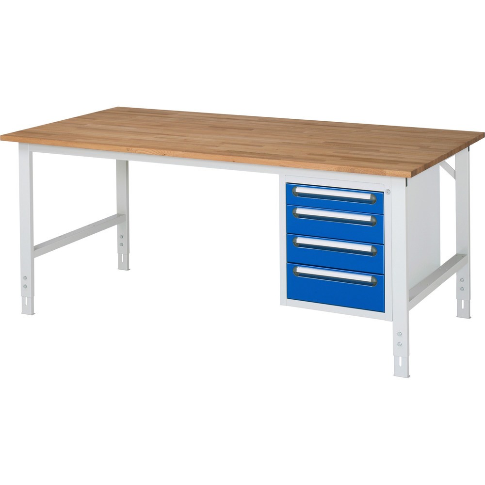 Immagine del prodotto n. 1: Tavolo da lavoro RAU regolabile in altezza serie TOM, AxLxP 760-1.080 x 2.500 x 1.000 mm, 4 cassetti, piano di lavoro in faggio massiccio