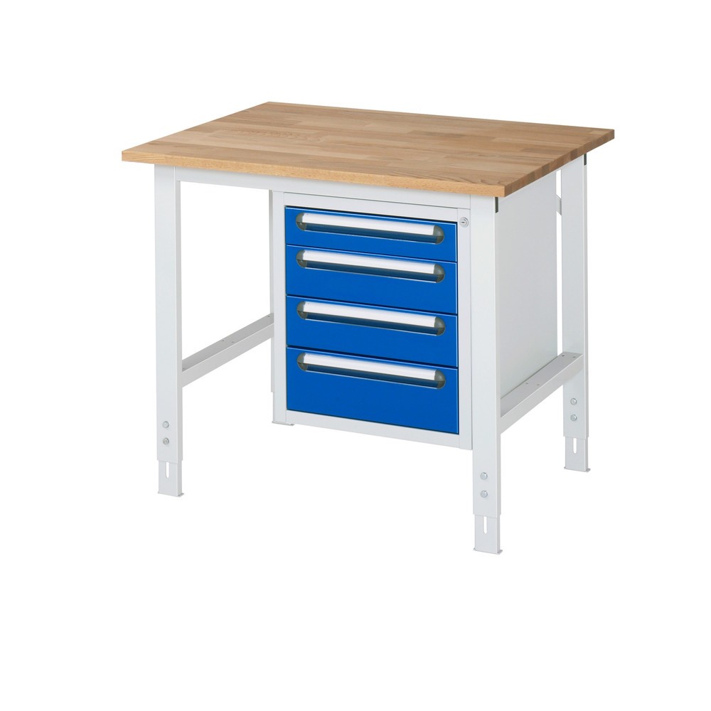 Immagine del prodotto n. 1: Tavolo da lavoro RAU regolabile in altezza serie TOM, AxLxP 760-1.080 x 1.000 x 800 mm, 4 cassetti, piano di lavoro in faggio massiccio