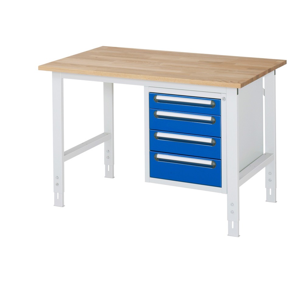 Immagine del prodotto n. 1: Tavolo da lavoro RAU regolabile in altezza serie TOM, AxLxP 760-1.080 x 1.250 x 800 mm, 4 cassetti, piano di lavoro in faggio massiccio