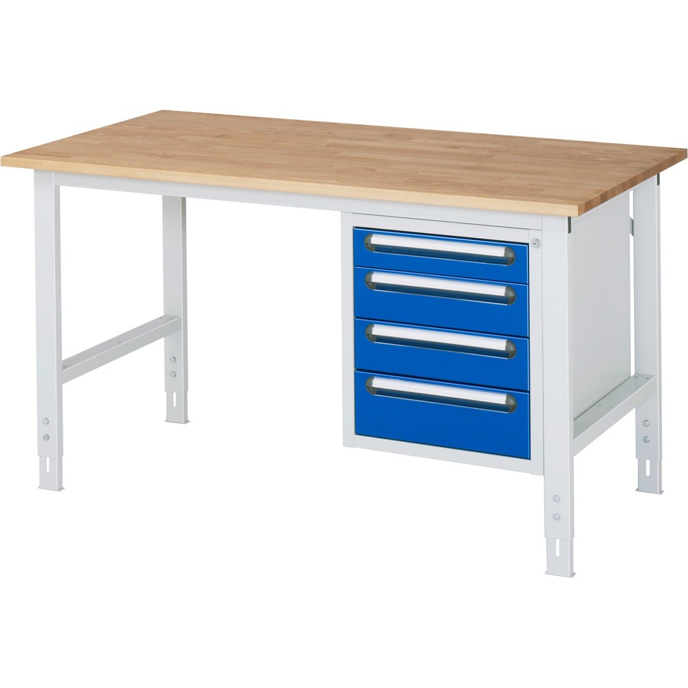 Immagine del prodotto n. 1: Tavolo da lavoro RAU regolabile in altezza serie TOM, AxLxP 760-1.080 x 1.500 x 800 mm, 4 cassetti, piano di lavoro in faggio massiccio