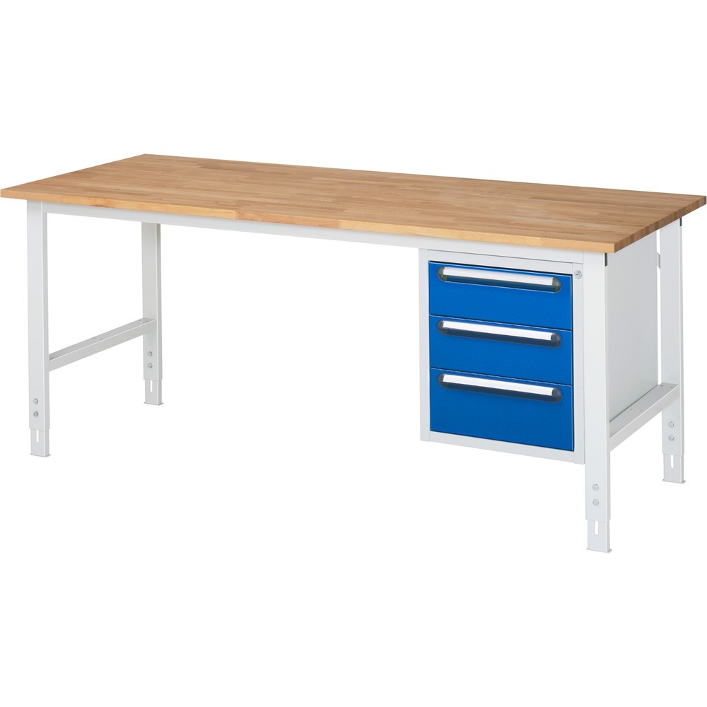 Immagine del prodotto n. 1: Tavolo da lavoro RAU regolabile in altezza serie TOM, AxLxP 760-1.080 x 2.500 x 800 mm, 4 cassetti, piano di lavoro in faggio massiccio