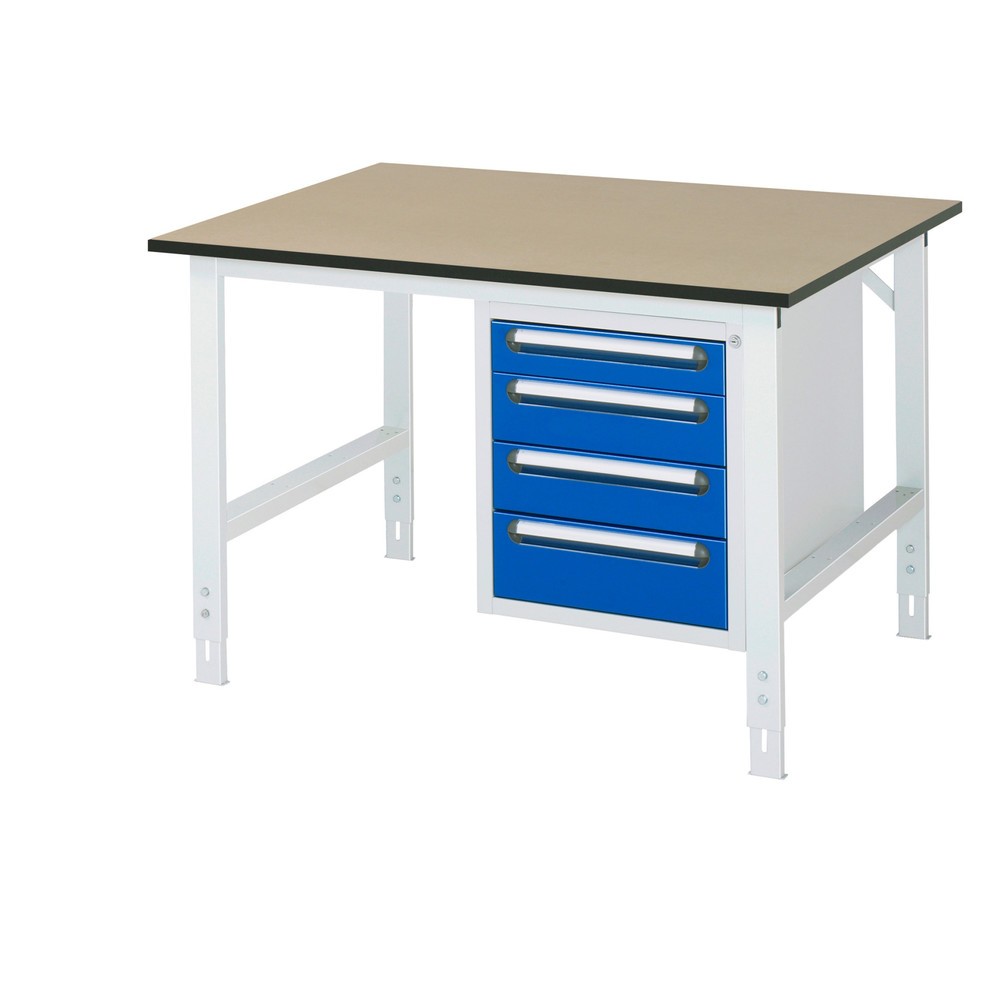Immagine del prodotto n. 1: Tavolo da lavoro RAU regolabile in altezza serie TOM, AxLxP 760-1.080 x 1.250 x 1.000 mm, 4 cassetti, piano di lavoro in MDF