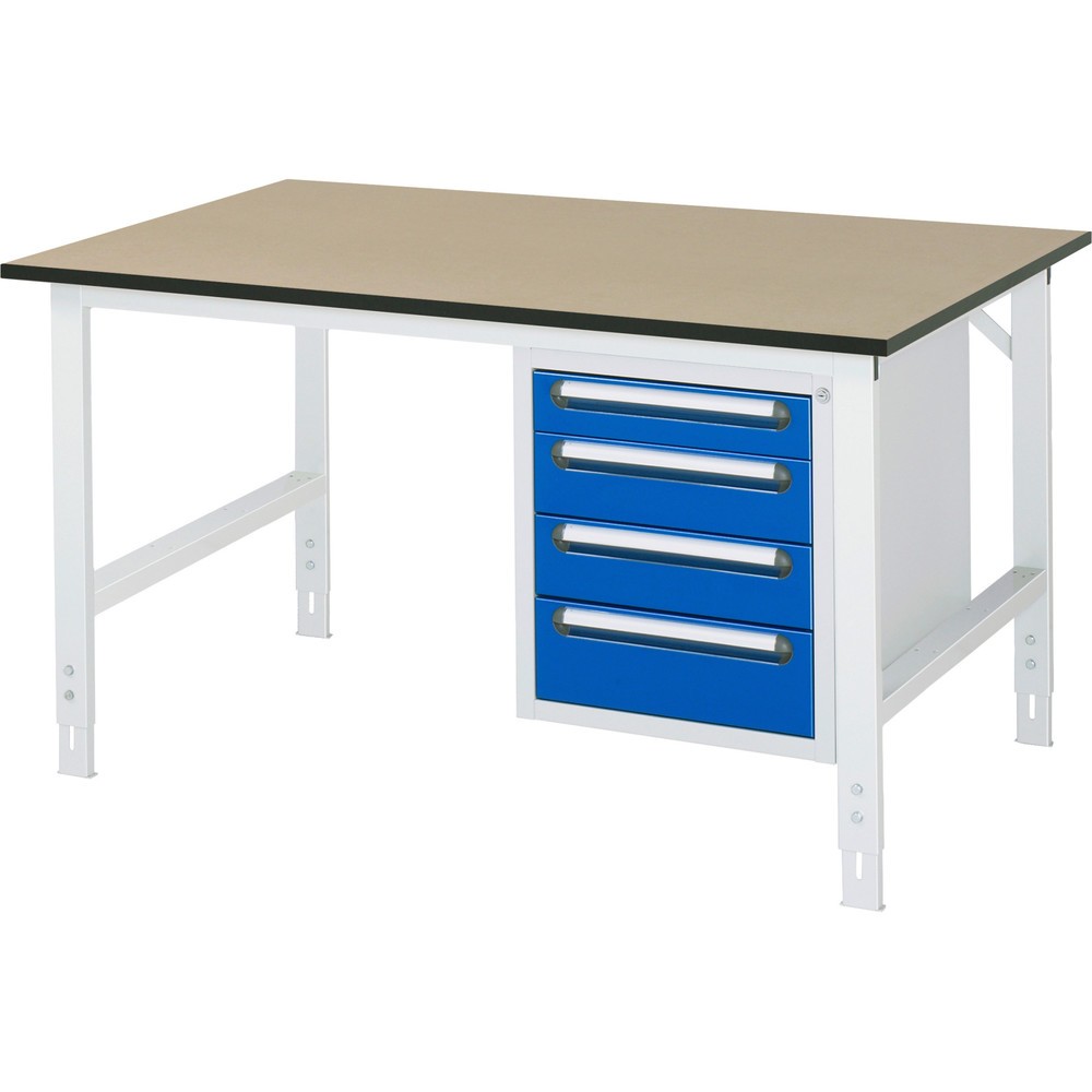 Immagine del prodotto n. 1: Tavolo da lavoro RAU regolabile in altezza serie TOM, AxLxP 760-1.080 x 1.500 x 1.000 mm, 4 cassetti, piano di lavoro in MDF