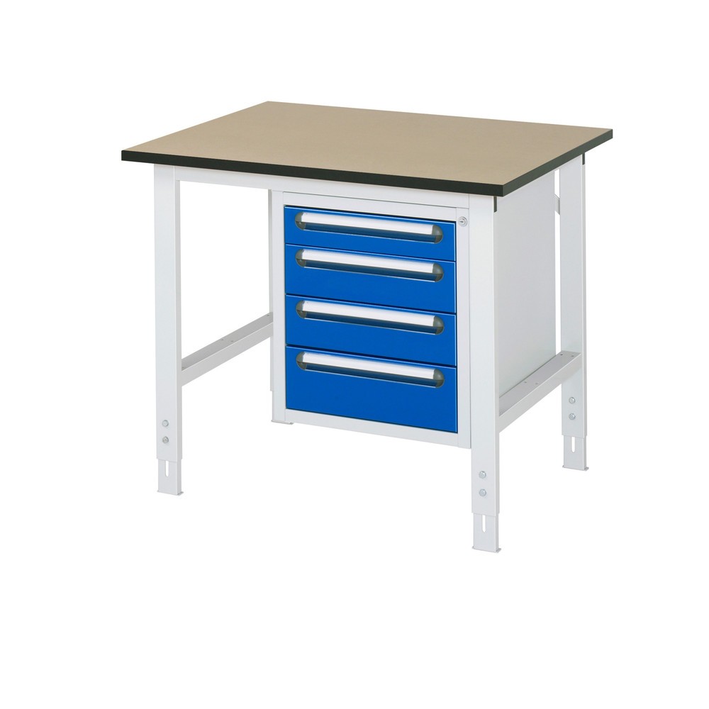 Immagine del prodotto n. 1: Tavolo da lavoro RAU regolabile in altezza serie TOM, AxLxP 760-1.080 x 1.000 x 800 mm, 4 cassetti, piano di lavoro in MDF