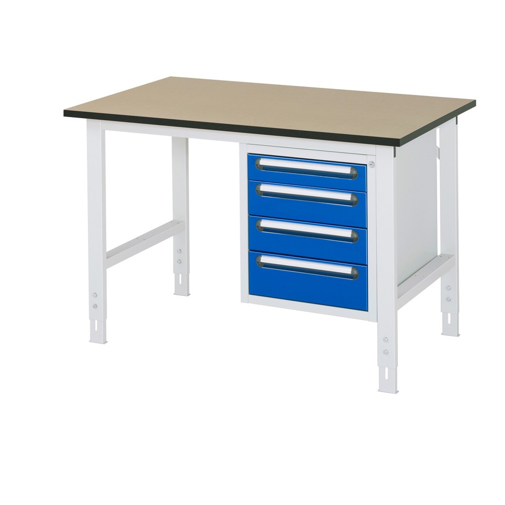 Tavolo da lavoro RAU regolabile in altezza serie TOM, AxLxP 760-1.080 x 1.250 x 800 mm, 4 cassetti, piano di lavoro in MDF Immagine del prodotto n. 1: Tavolo da lavoro RAU regolabile in altezza serie TOM, AxLxP 760-1.080 x 1.250 x 800 mm, 4 cassetti, piano di lavoro in MDF