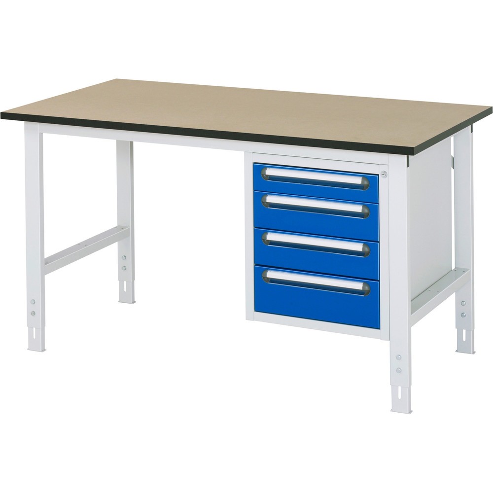 Immagine del prodotto n. 1: Tavolo da lavoro RAU regolabile in altezza serie TOM, AxLxP 760-1.080 x 1.500 x 800 mm, 4 cassetti, piano di lavoro in MDF