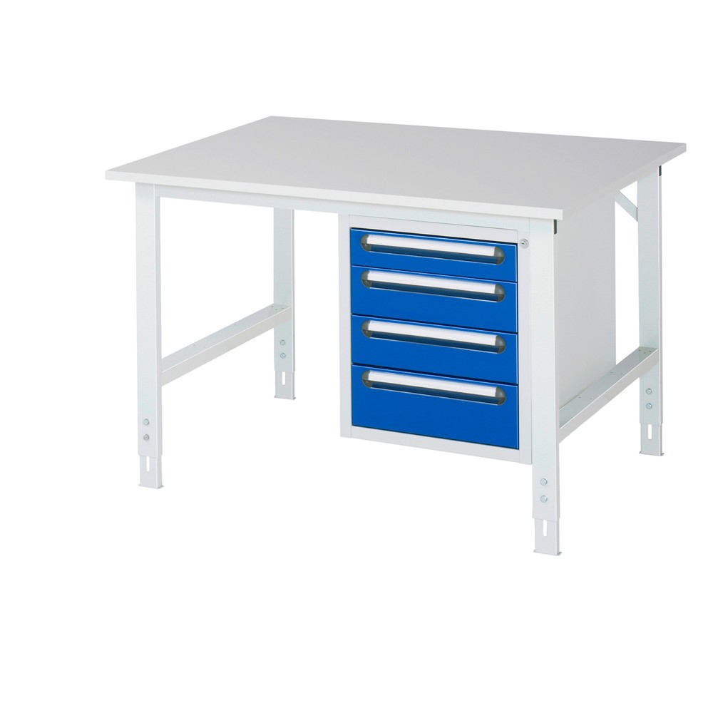 Immagine del prodotto n. 1: Tavolo da lavoro RAU regolabile in altezza serie TOM, AxLxP 760-1.080 x 1.250 x 1.000 mm, 4 cassetti, piano di lavoro con rivestimento in melamina