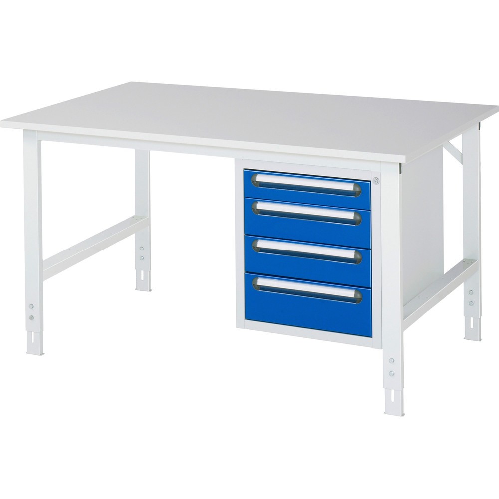 Immagine del prodotto n. 1: Tavolo da lavoro RAU regolabile in altezza serie TOM, AxLxP 760-1.080 x 1.500 x 1.000 mm, 4 cassetti, piano di lavoro con rivestimento in melamina