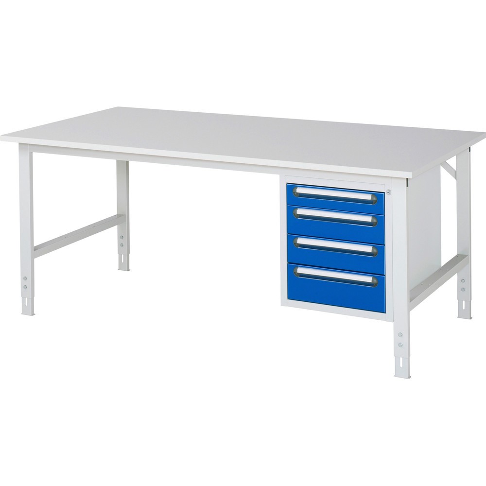 Immagine del prodotto: Tavolo da lavoro RAU regolabile in altezza serie TOM, AxLxP 760-1.080 x 2.500 x 1.000 mm, 4 cassetti, piano di lavoro con rivestimento in melamina