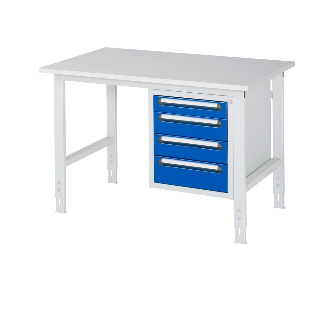 Immagine del prodotto: Tavolo da lavoro RAU regolabile in altezza serie TOM, AxLxP 760-1.080 x 1.250 x 800 mm, 4 cassetti, piano di lavoro con rivestimento in melamina