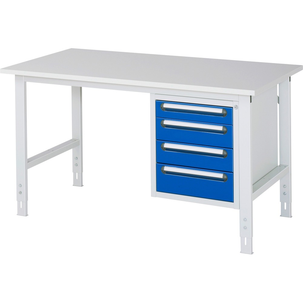 Immagine del prodotto n. 1: Tavolo da lavoro RAU regolabile in altezza serie TOM, AxLxP 760-1.080 x 1.500 x 800 mm, 4 cassetti, piano di lavoro con rivestimento in melamina