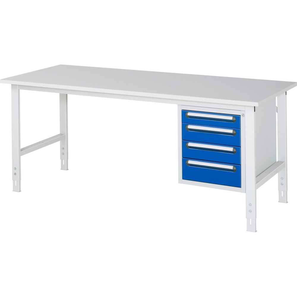 Immagine del prodotto n. 1: Tavolo da lavoro RAU regolabile in altezza serie TOM, AxLxP 760-1.080 x 2.500 x 800 mm, 4 cassetti, piano di lavoro con rivestimento in melamina