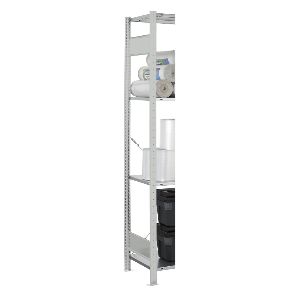 Telaio con profilo a T MULTIplus per scaffalature a ripiani SCHULTE, grigio chiaro, premontato, 2 ripiani di profondità, HxD 2.000 x 400 mm Immagine del prodotto n. 2: Telaio con profilo a T MULTIplus per scaffalature a ripiani SCHULTE, grigio chiaro, premontato, 2 ripiani di profondità, HxD 2.000 x 400 mm