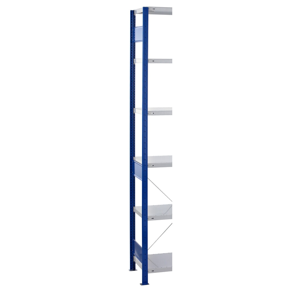 Telaio con profilo a T MULTIplus per scaffalature a ripiani SCHULTE, blu genziana, premontato, 3 ripiani di profondità, HxD 2.500 x 400 mm Immagine del prodotto n. 2: Telaio con profilo a T MULTIplus per scaffalature a ripiani SCHULTE, blu genziana, premontato, 3 ripiani di profondità, HxD 2.500 x 400 mm