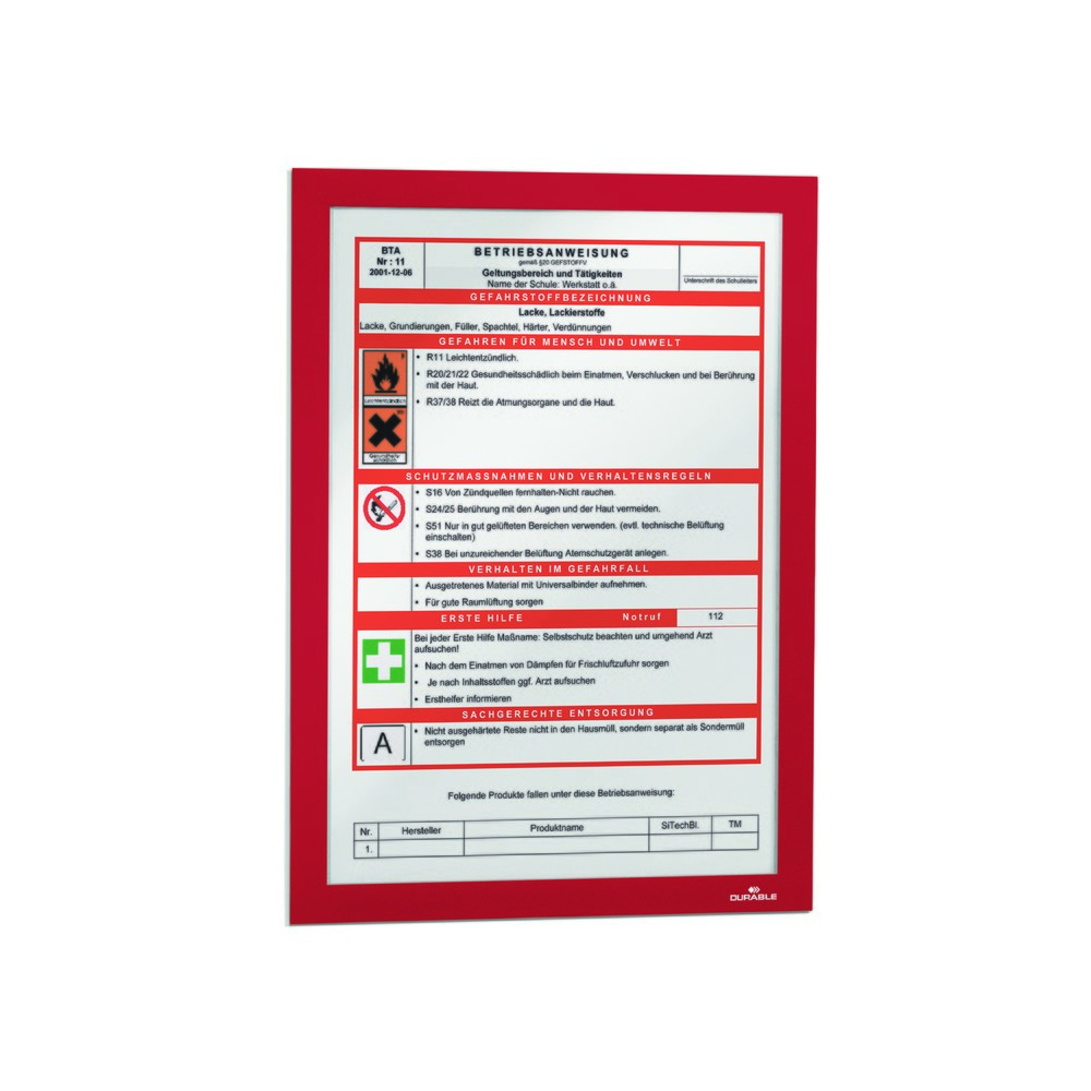 Immagine del prodotto n. 9: Telaio informativo DURAFRAME® DURABLE, autoadesivo, DIN A4, rosso