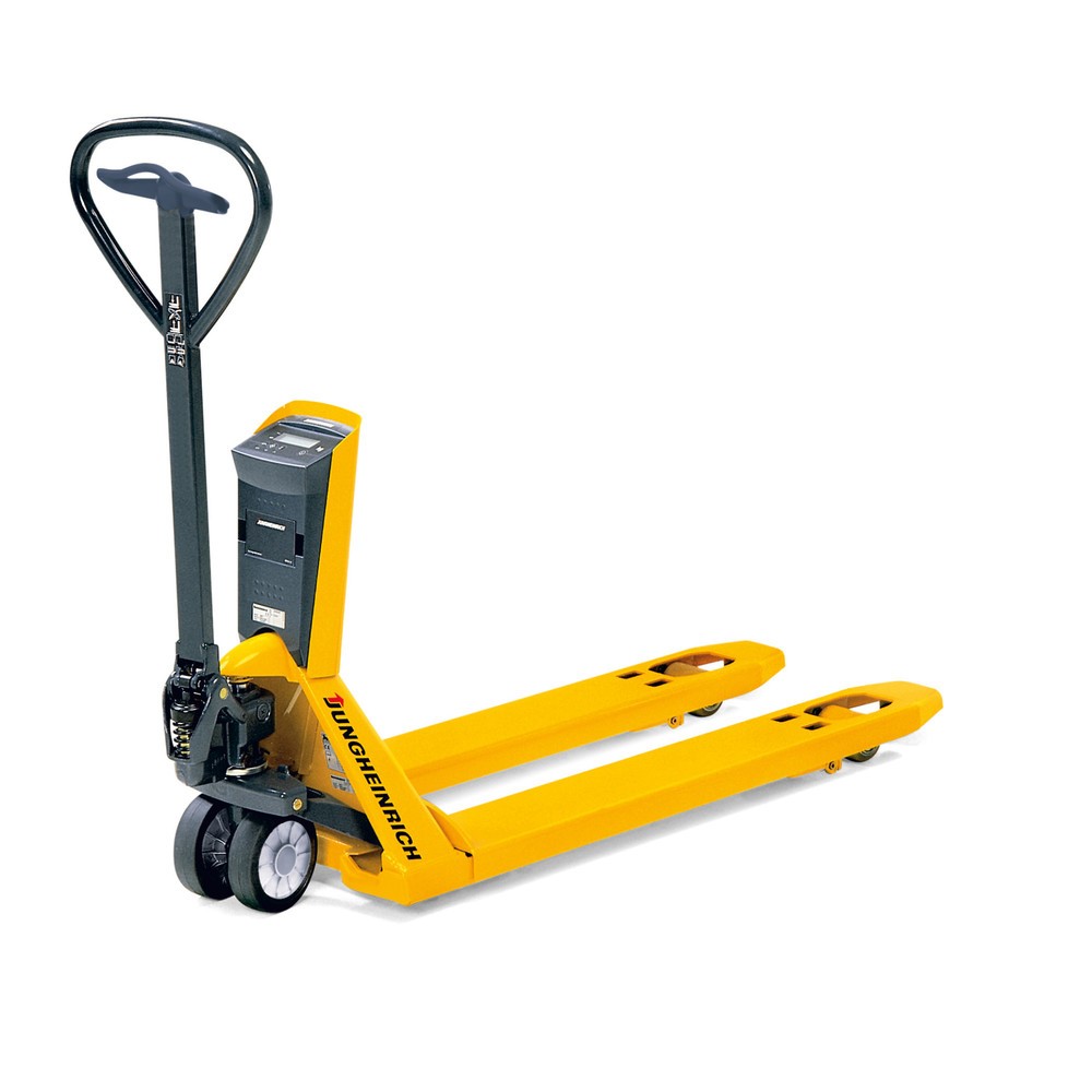 Immagine del prodotto: Transpallet con bilancia Jungheinrich AMW 22p con spia comfort e stampante termica, portata 2.200 kg, gomma piena/poliuretano