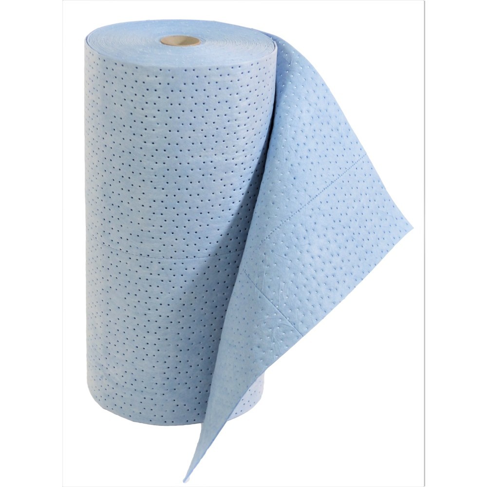 Immagine del prodotto: Tessuto non tessuto assorbente SMS Heavyweight, 2 rotoli, con perforazione trasversale, 3 strati, lunghezza 40 m, per oli, blu