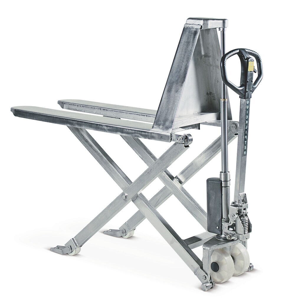 Immagine del prodotto: Transpallet a pantografo in acciaio inox, portata 1.000 kg, lunghezza forche 1.150 mm
