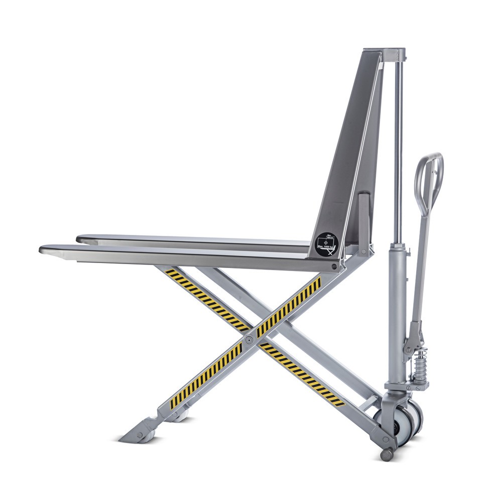 Immagine del prodotto n. 5: Transpallet a pantografo in acciaio INOX con sollevamento rapido, lunghezza forche 1.200 mm, nylon