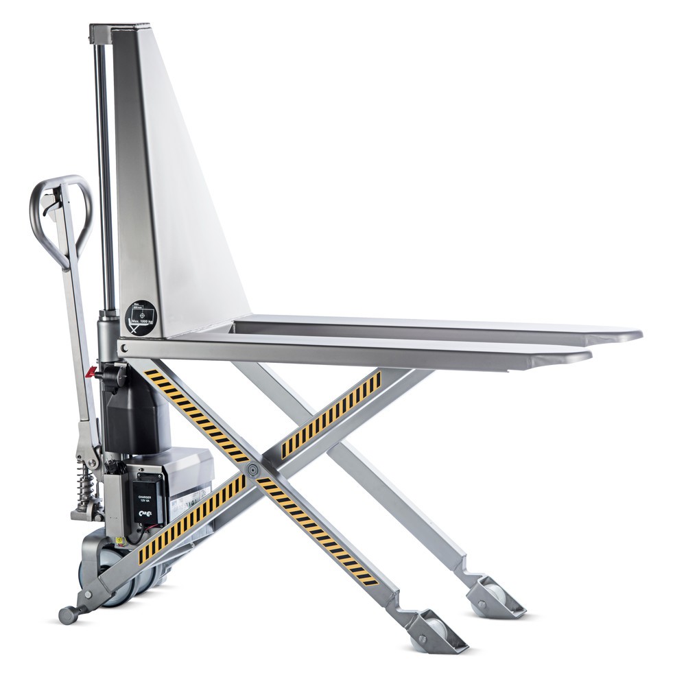 Immagine del prodotto n. 2: Transpallet a pantografo in acciaio INOX - elettroidraulico, lunghezza forche 1.200 mm, nylon