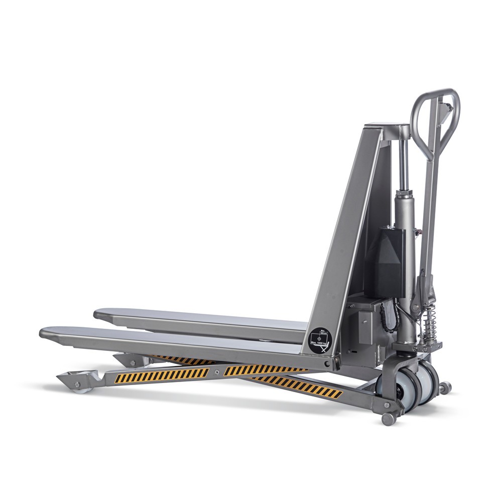 Immagine del prodotto: Transpallet a pantografo in acciaio INOX PRO - elettro-idraulico, lunghezza forche 1.200 mm, nylon