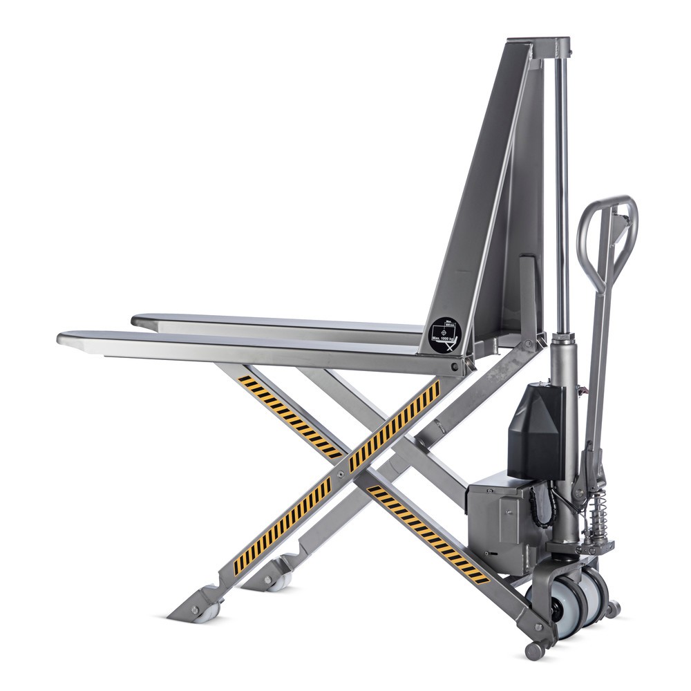 Immagine del prodotto n. 3: Transpallet a pantografo in acciaio INOX PRO - elettro-idraulico, lunghezza forche 1.200 mm, nylon